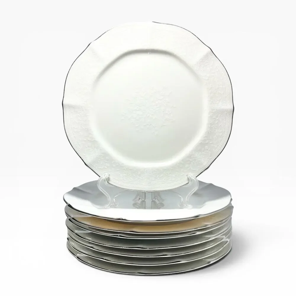 Noritake “Chandon, Platinum” Set of 8 Bone China Salad Plates 8 3/8”